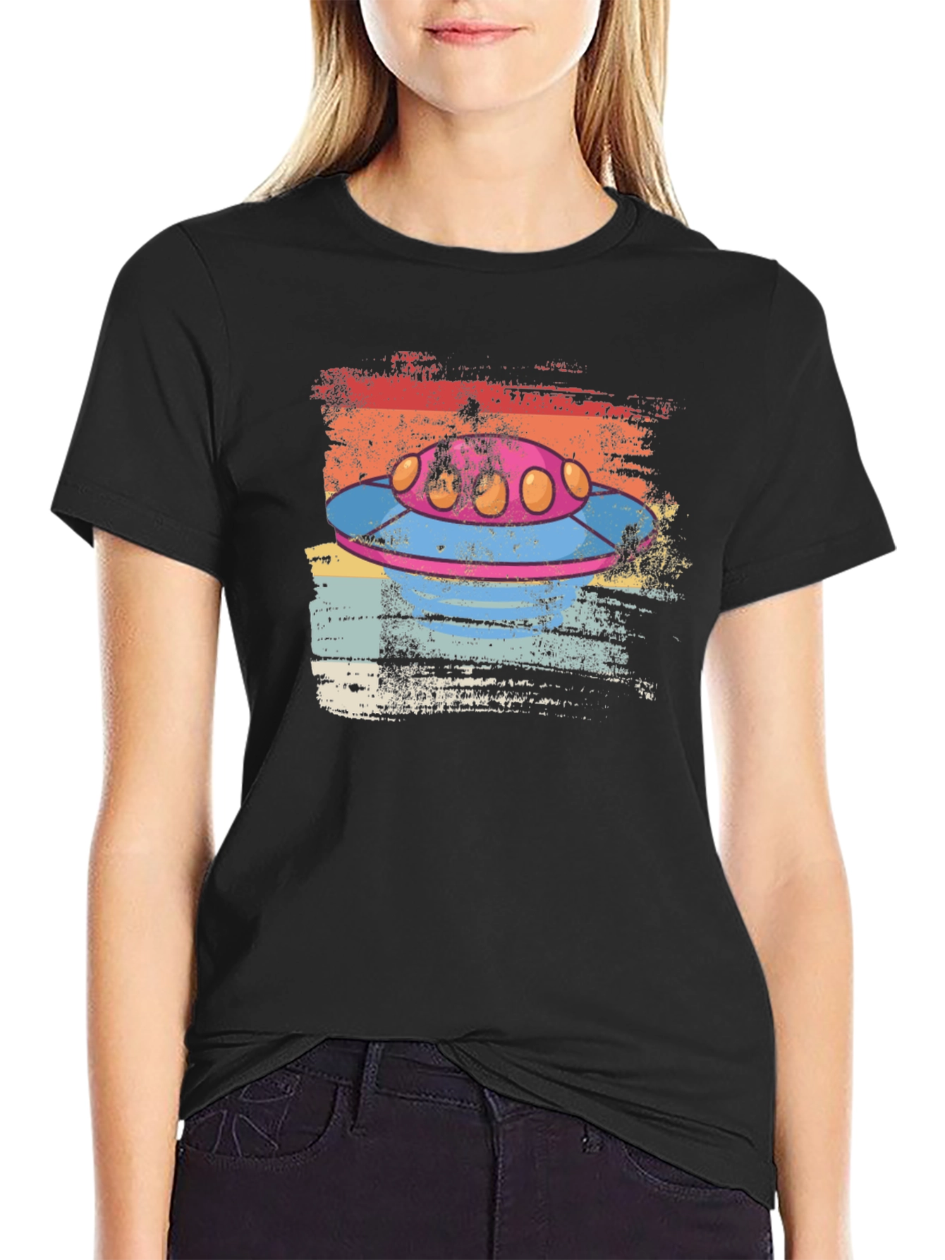 Retro UFO Graphic Tee - Distressed Alien Spaceship T-Shirt