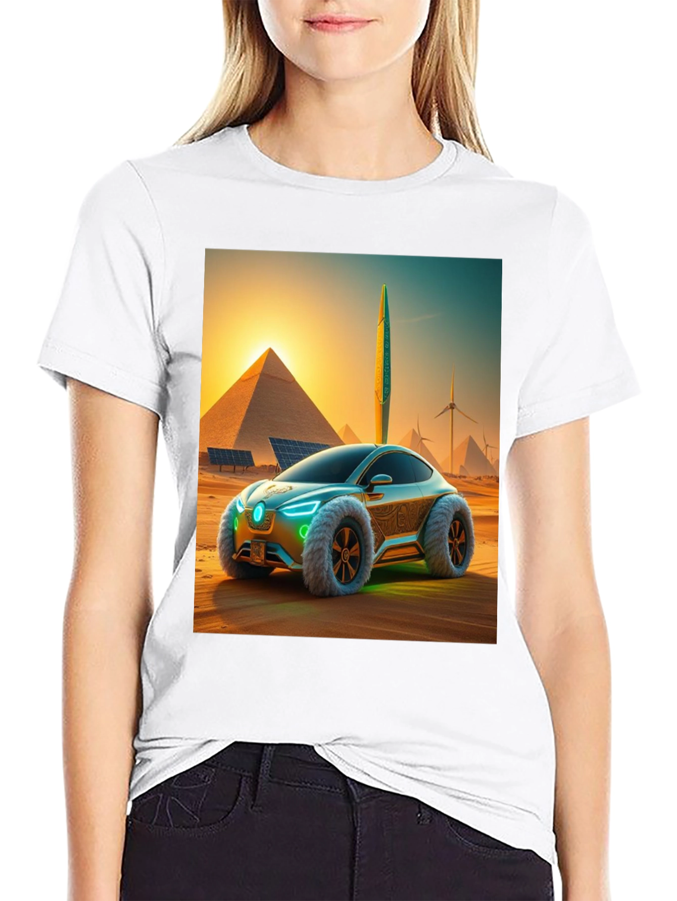 Futuristic Desert Car Graphic Tee - Black