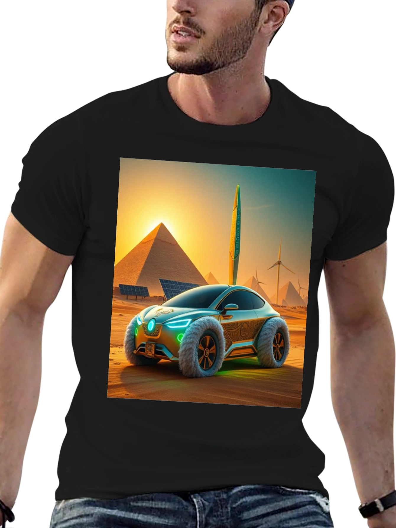 Futuristic Desert Car Graphic Tee - Black