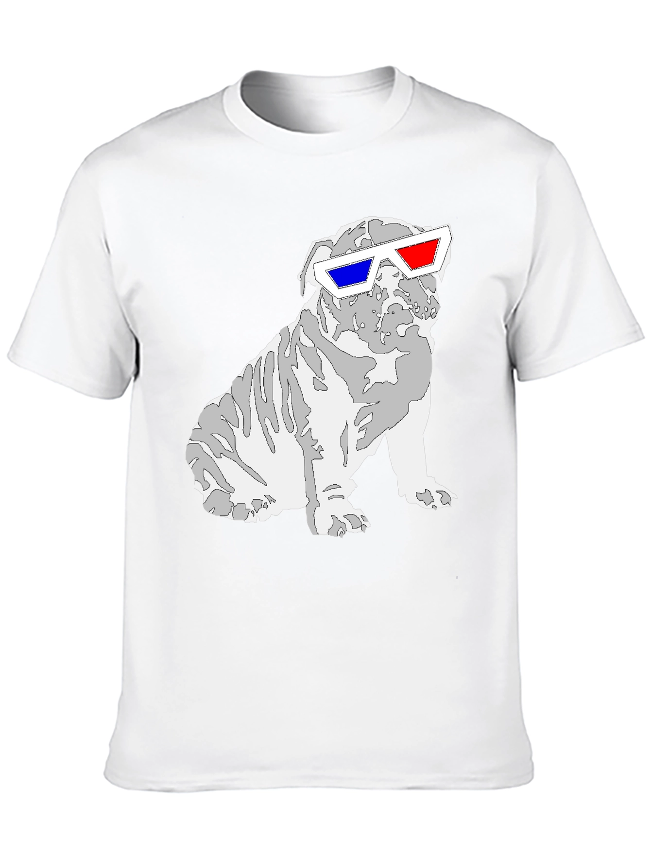 Cool Bulldog 3D Glasses Graphic T-Shirt