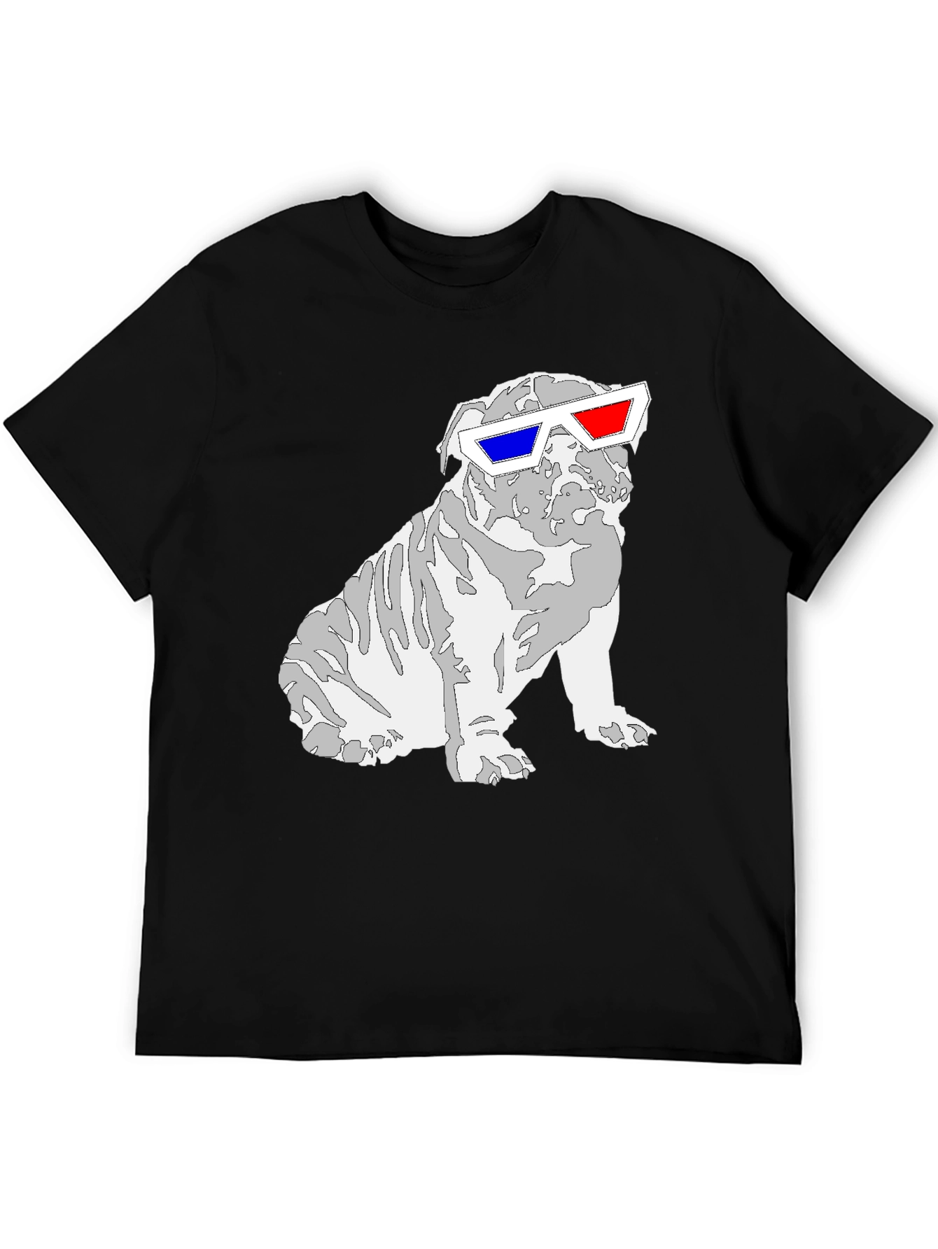 Cool Bulldog 3D Glasses Graphic T-Shirt