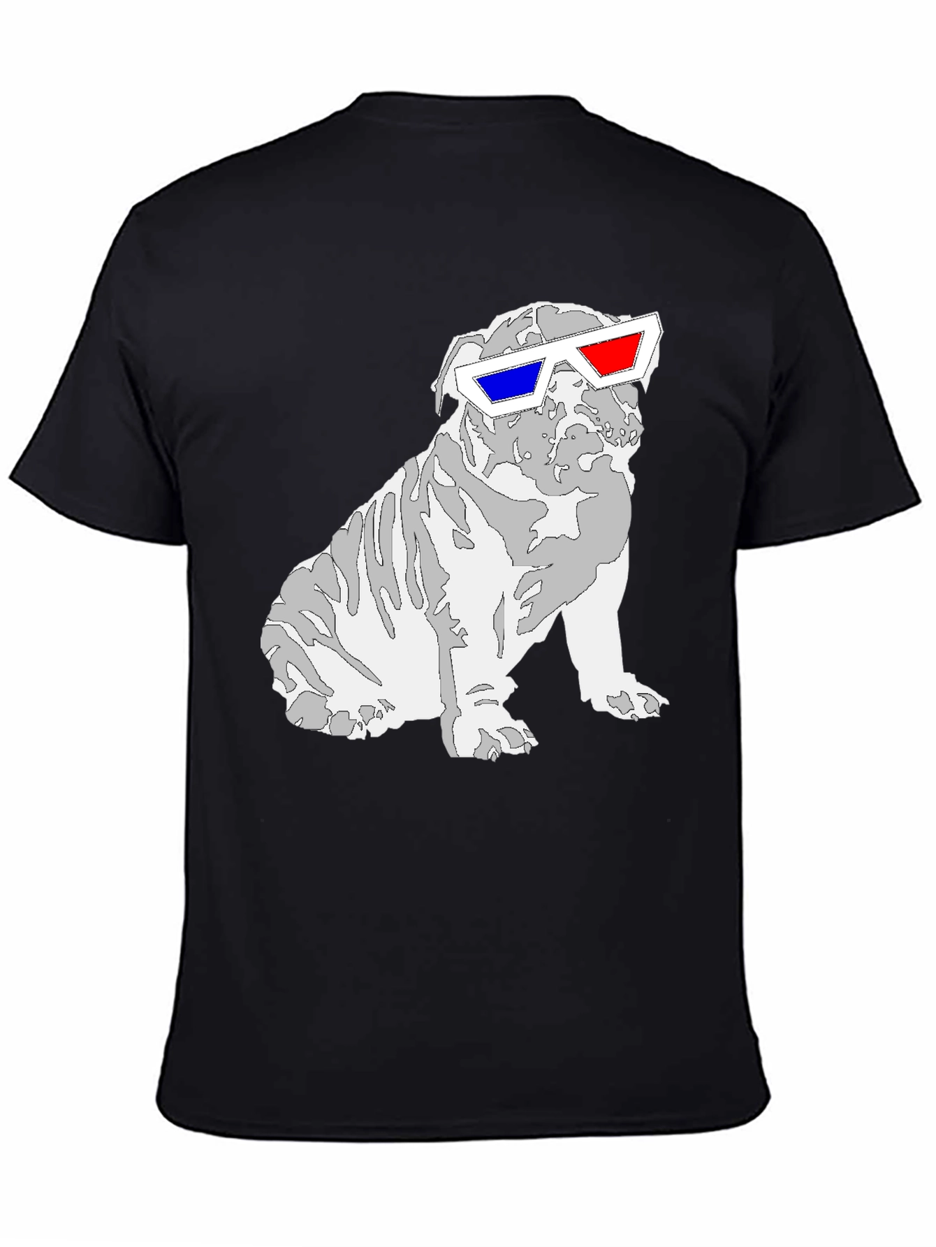 Cool Bulldog 3D Glasses Graphic T-Shirt