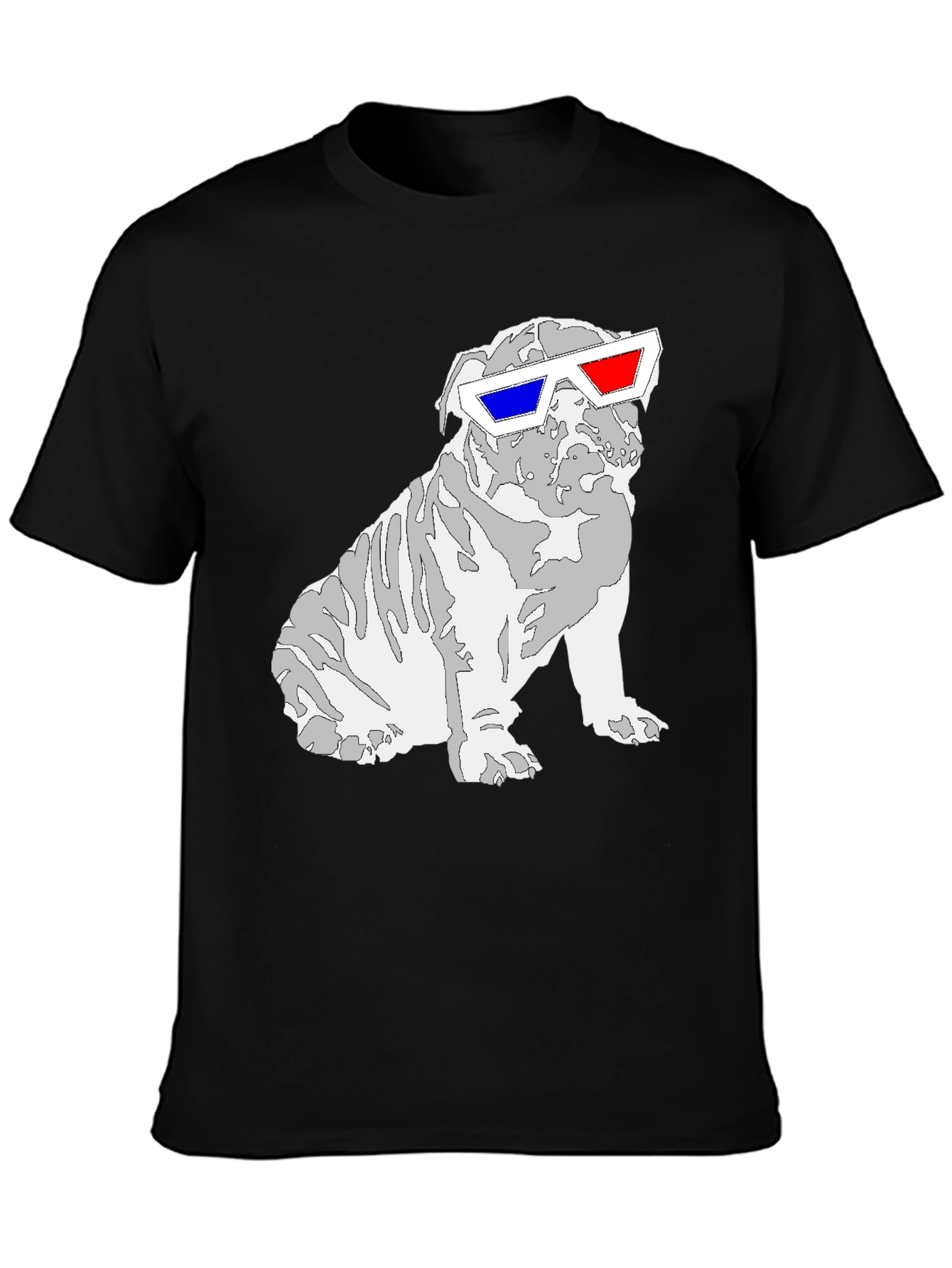 Cool Bulldog 3D Glasses Graphic T-Shirt
