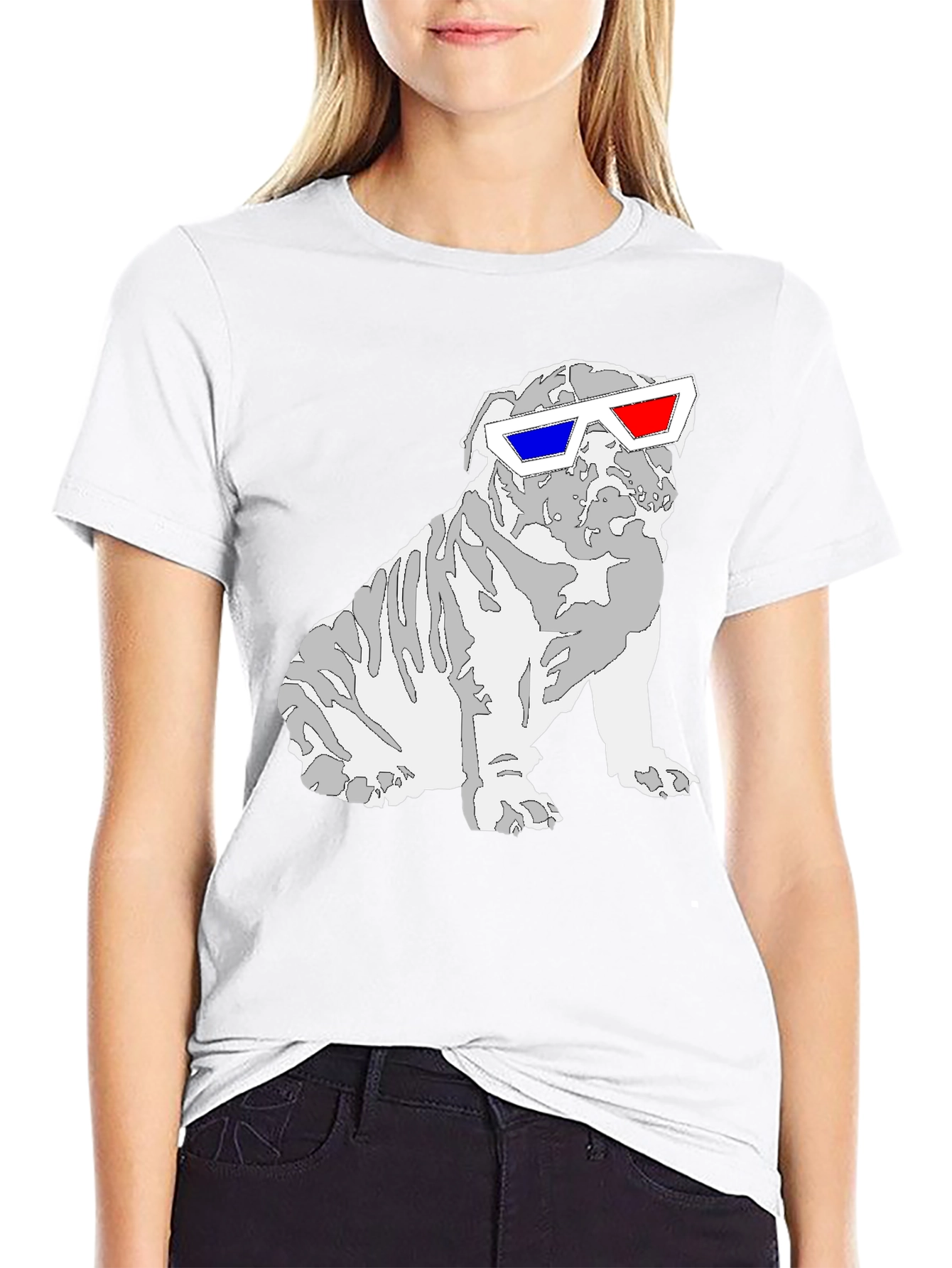 Cool Bulldog 3D Glasses Graphic T-Shirt