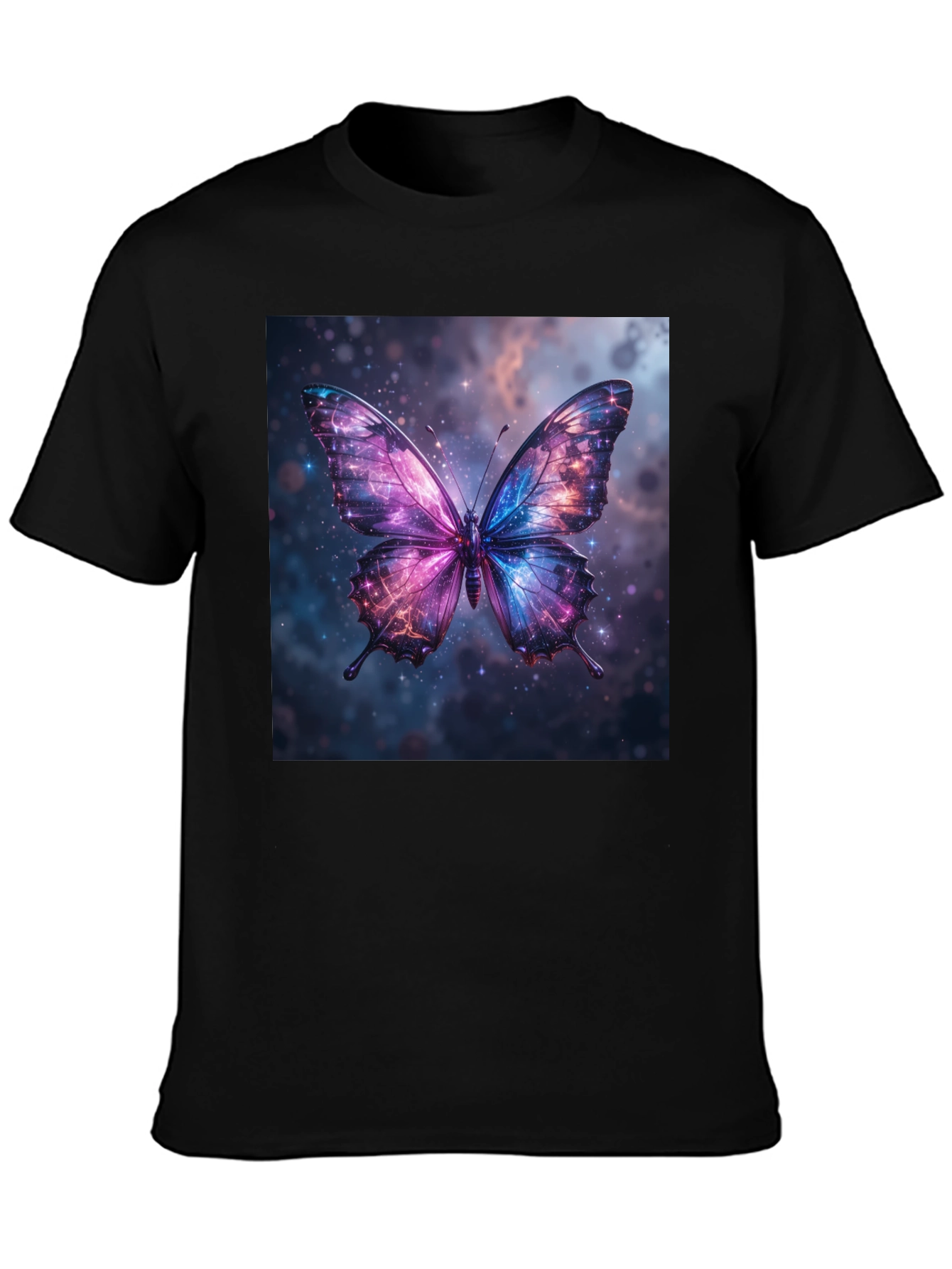 Galaxy Butterfly Graphic Print Black T-Shirt