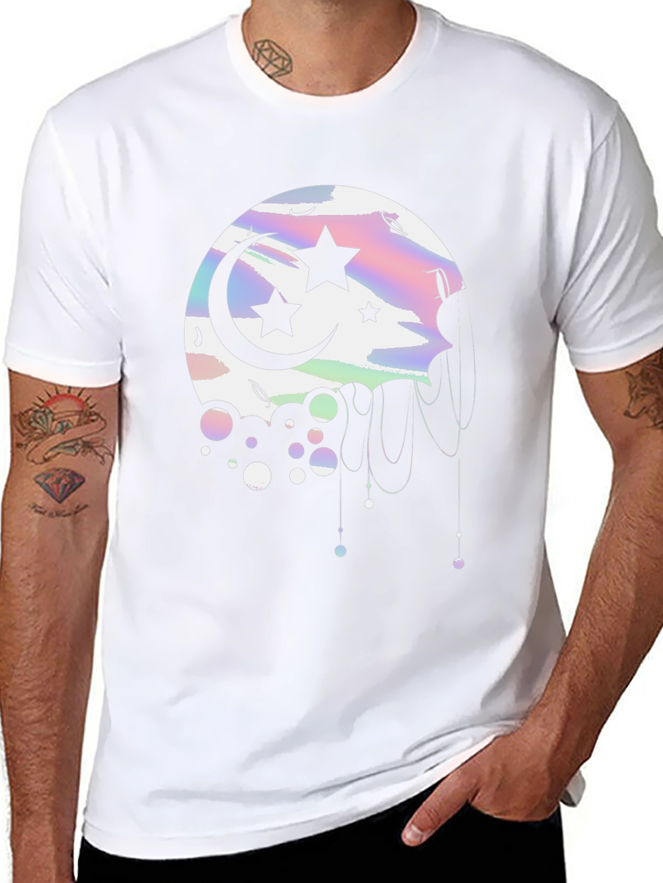 Celestial Moon & Stars Graphic Tee - Black