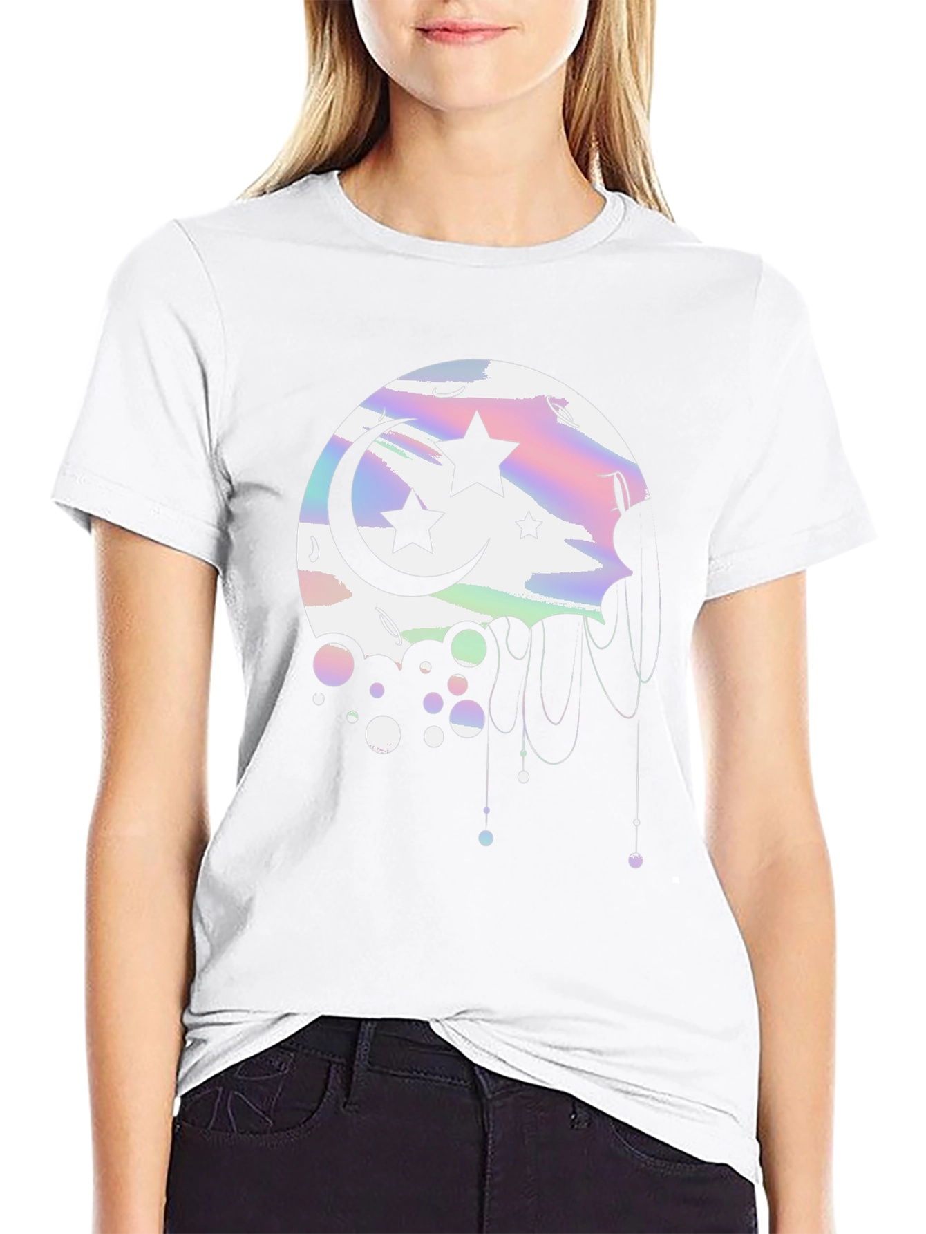Celestial Moon & Stars Graphic Tee - Black