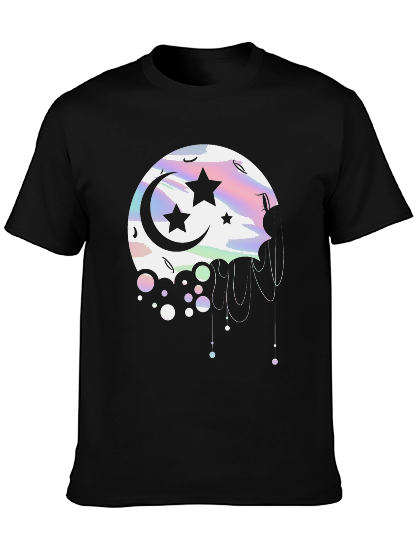 Celestial Moon & Stars Graphic Tee - Black