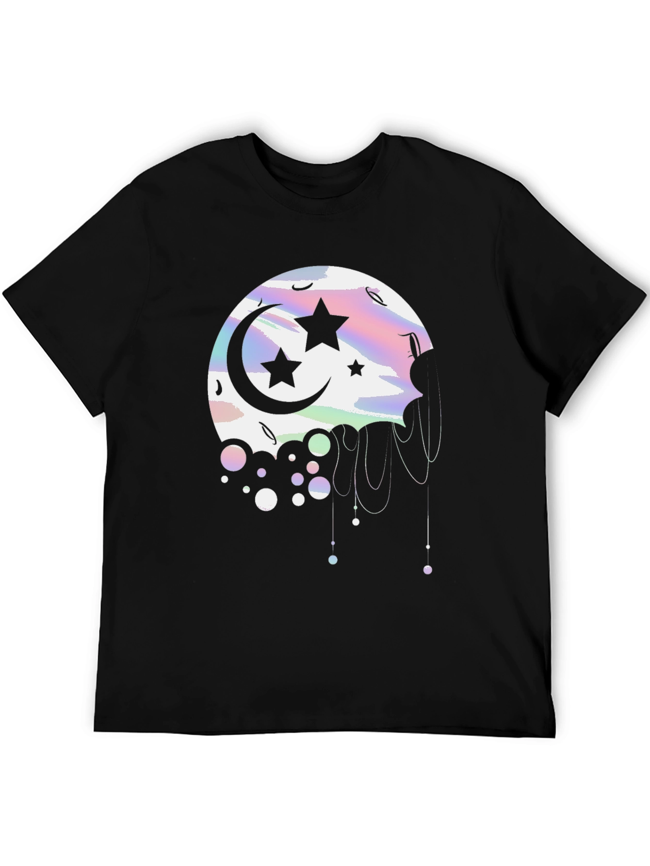 Celestial Moon & Stars Graphic Tee - Black