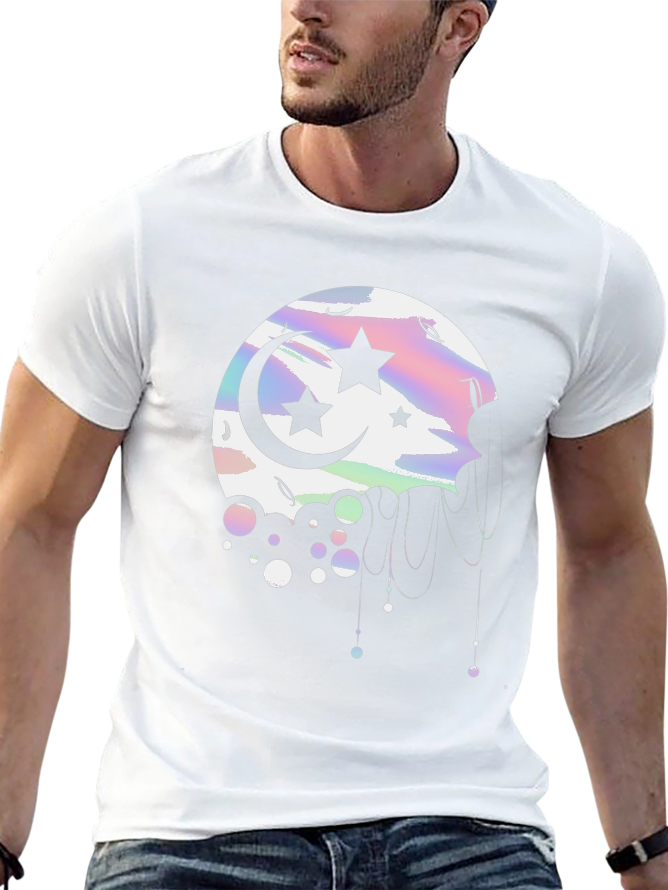 Celestial Moon & Stars Graphic Tee - Black