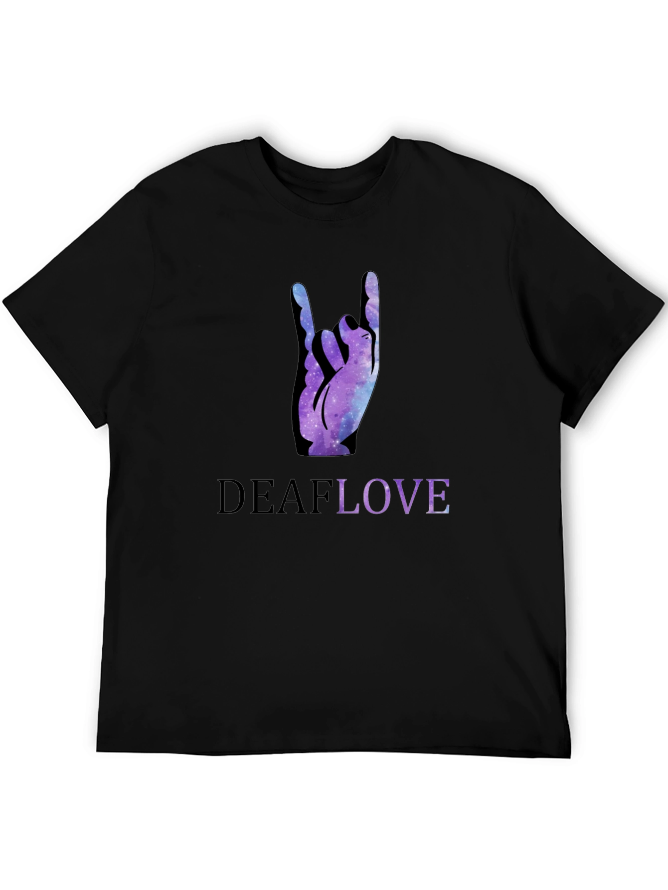 Deaf Love Galaxy Hand Sign Black T-Shirt