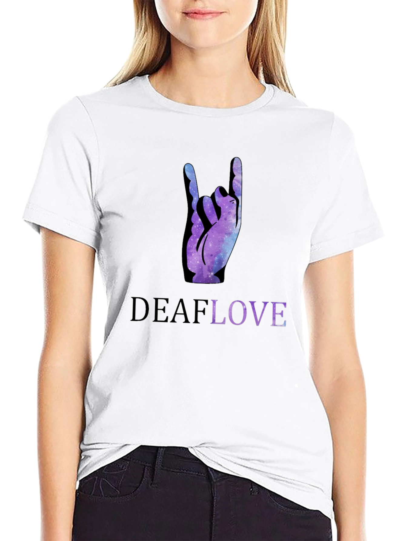 Deaf Love Galaxy Hand Sign Black T-Shirt