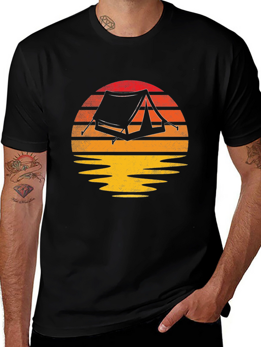 Camping Tent Sunset Graphic Tee - Outdoor Adventure Shirt