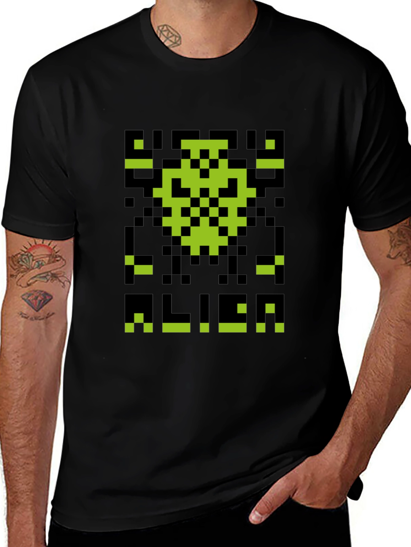 Retro Pixel Alien Graphic T-Shirt - Black