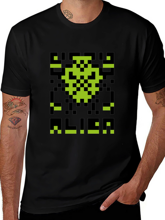 Retro Pixel Alien Graphic T-Shirt - Black