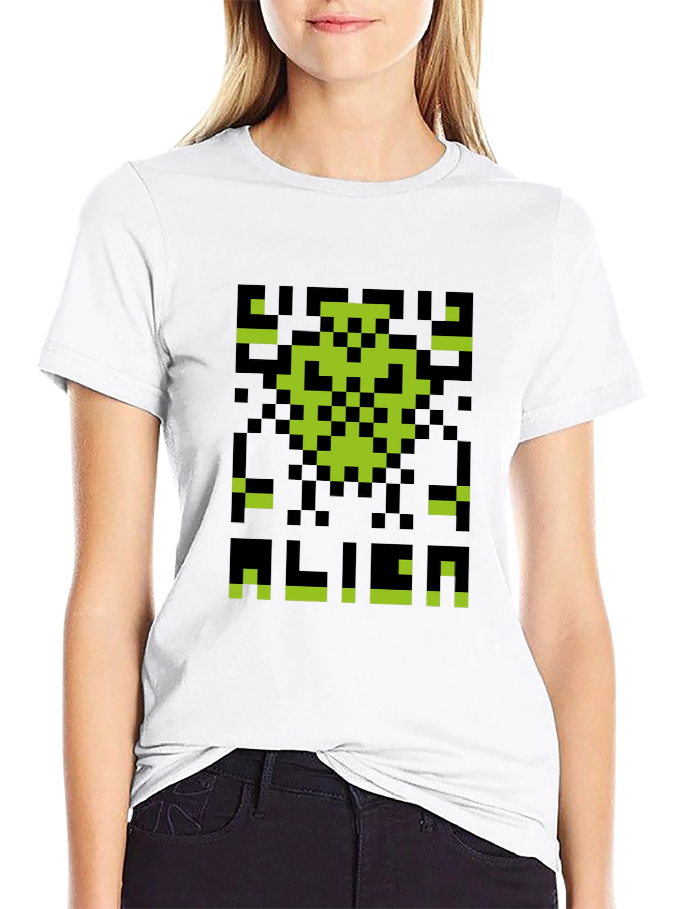 Retro Pixel Alien Graphic T-Shirt - Black