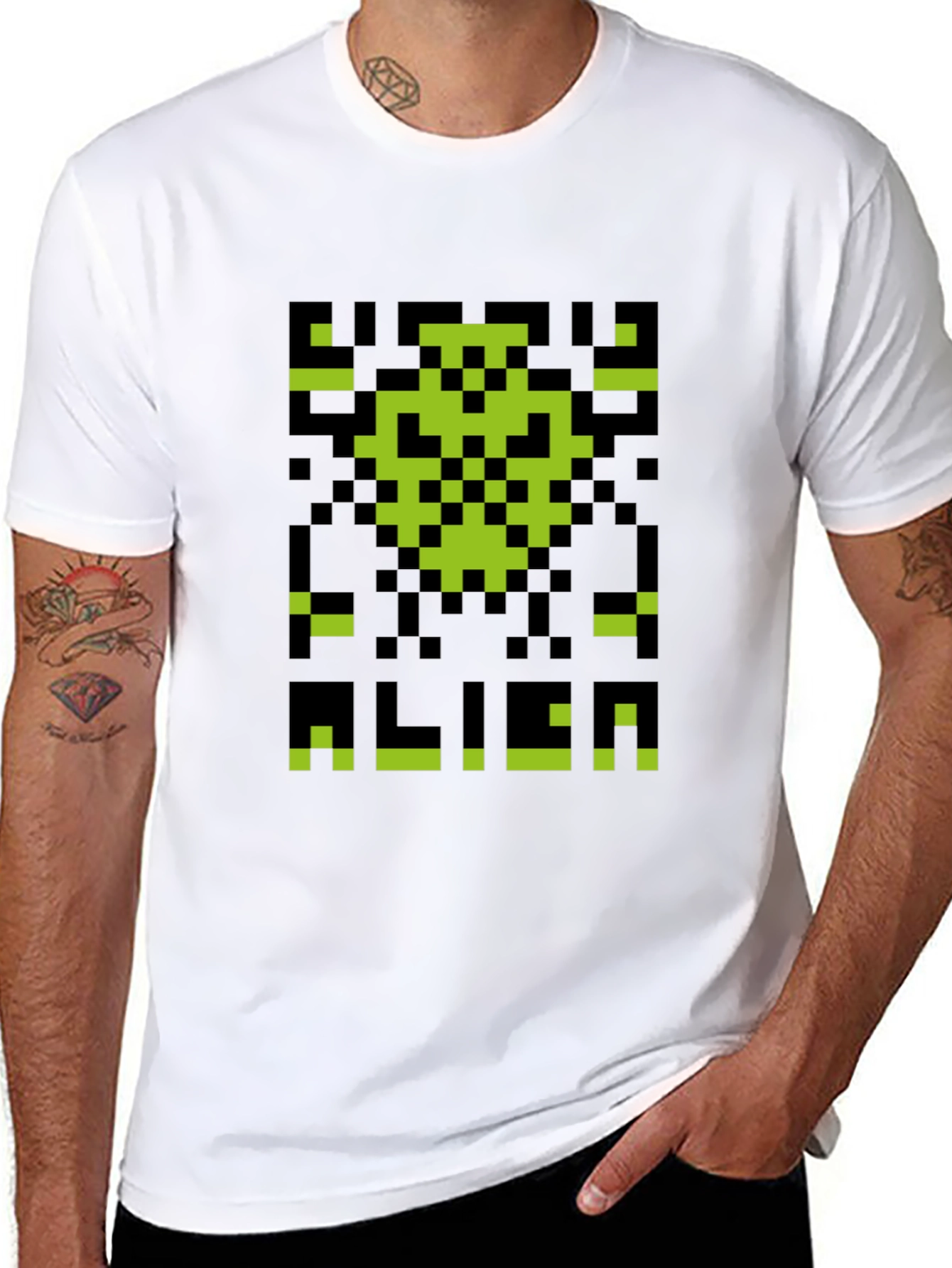 Retro Pixel Alien Graphic T-Shirt - Black