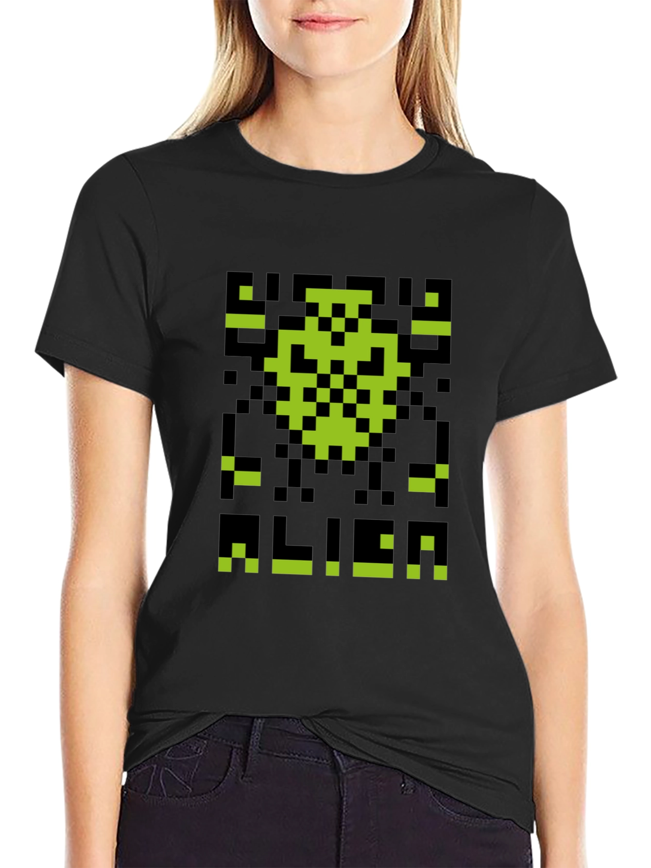 Retro Pixel Alien Graphic T-Shirt - Black