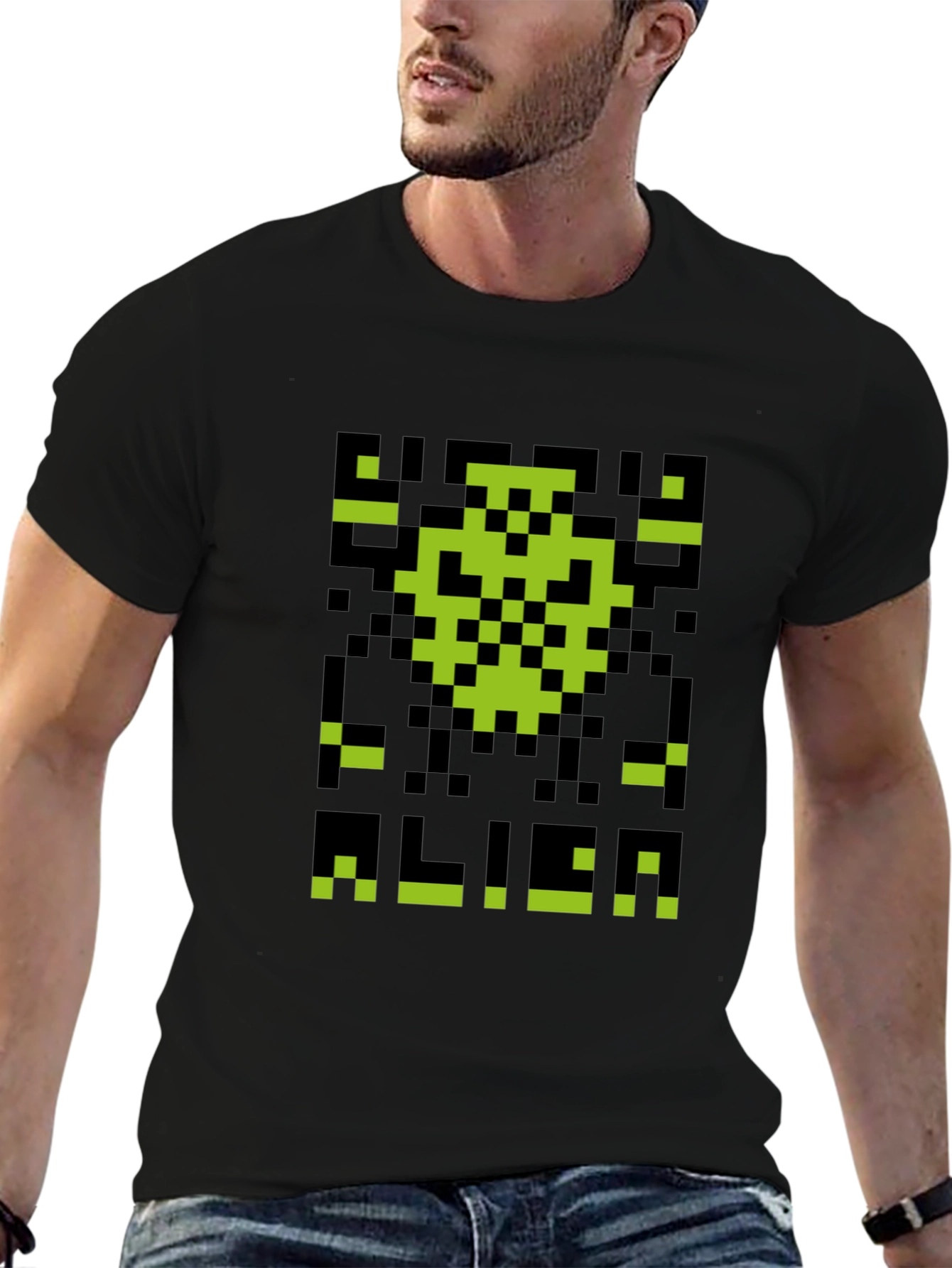 Retro Pixel Alien Graphic T-Shirt - Black