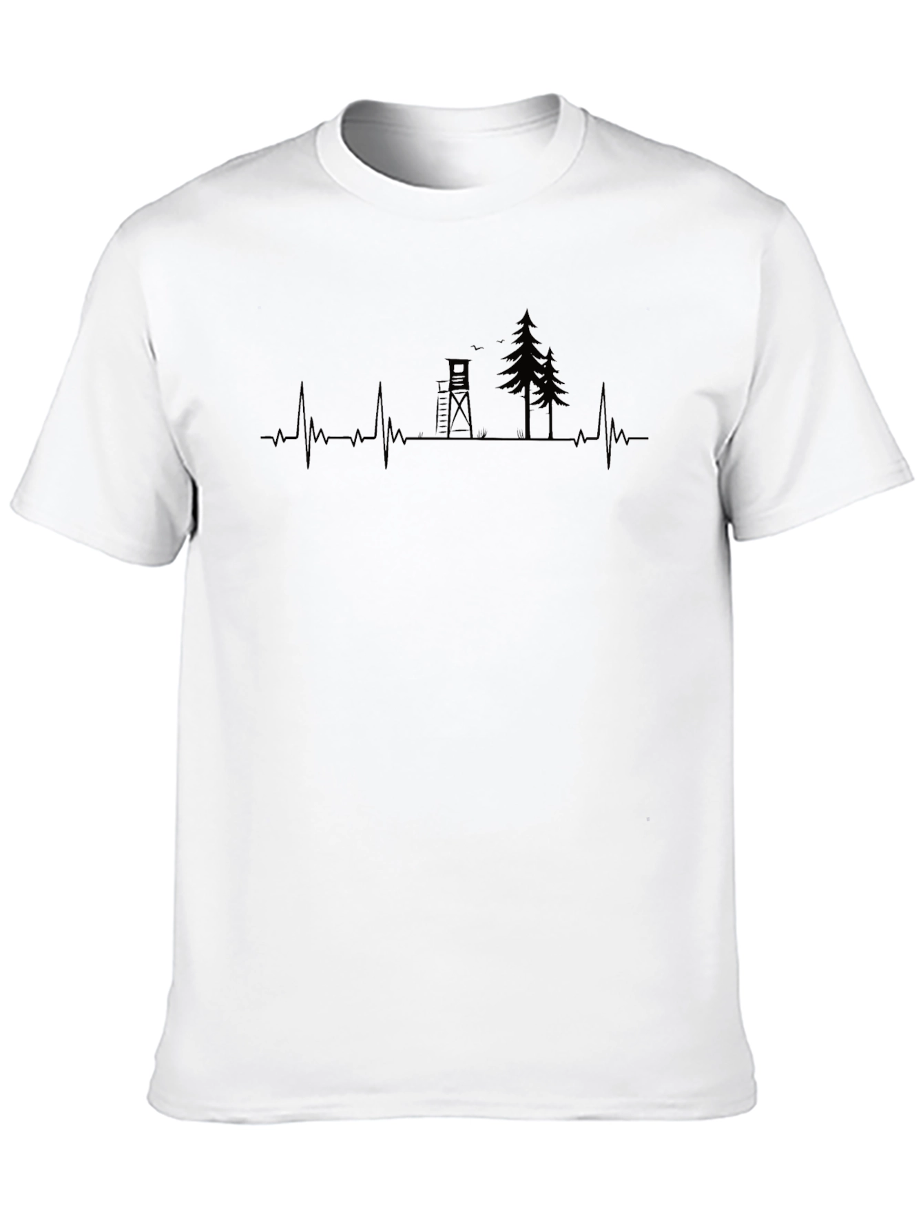Hunting Heartbeat T-Shirt: Deer Stand & Trees Graphic Tee