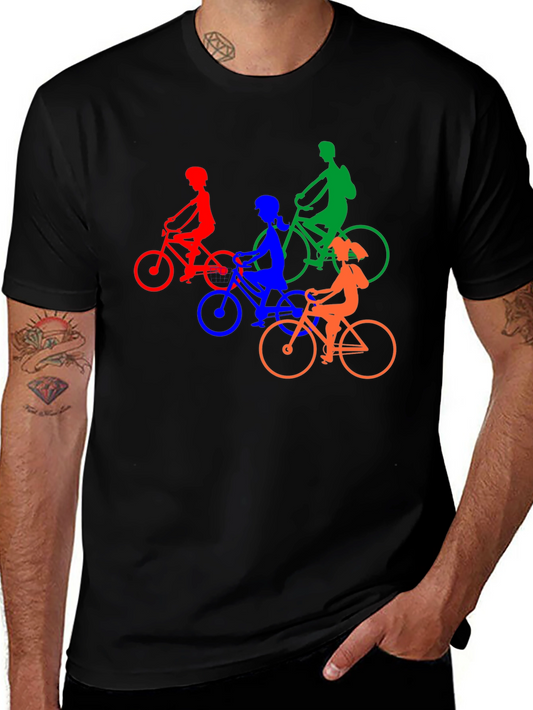 Colorful Cyclist Silhouette Black T-Shirt