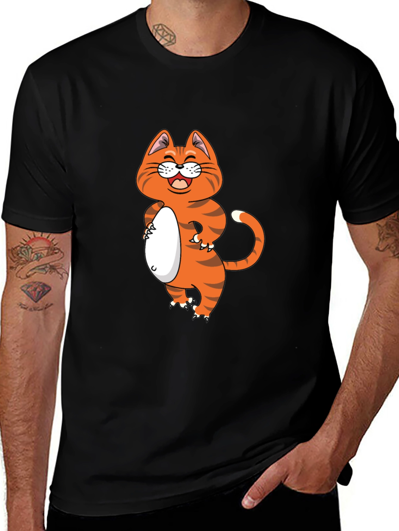 Funny Cat Graphic Tee - Black