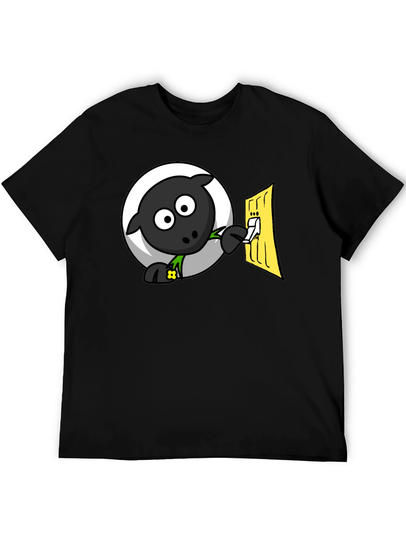 Funny Cartoon Sheep Turning on Light T-Shirt