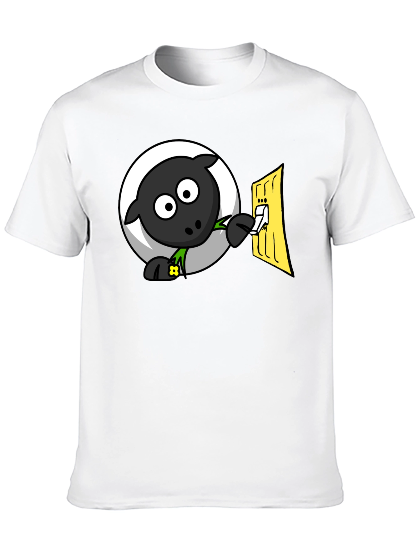 Funny Cartoon Sheep Turning on Light T-Shirt