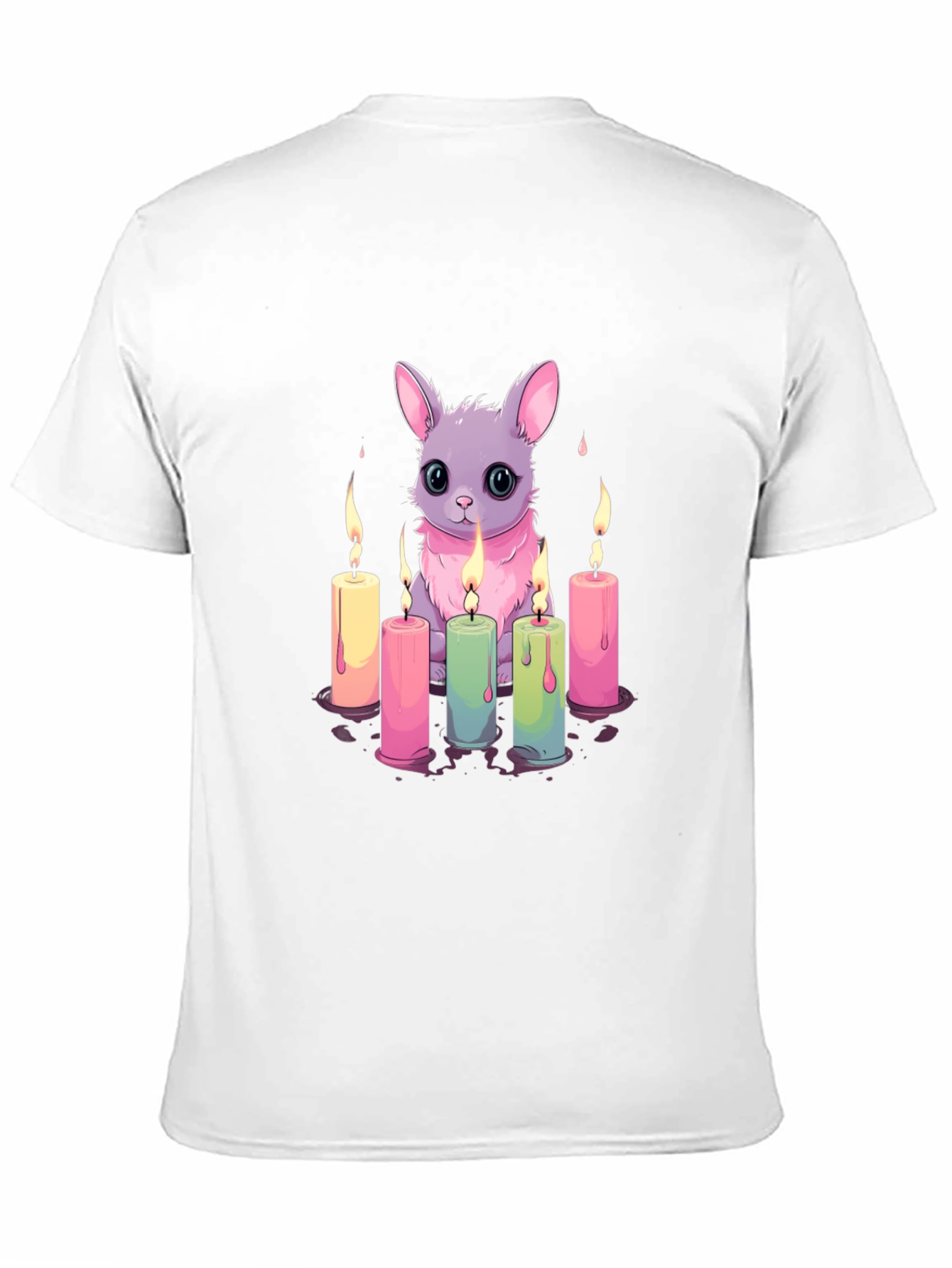 Cute Bunny & Candles Graphic Black T-Shirt