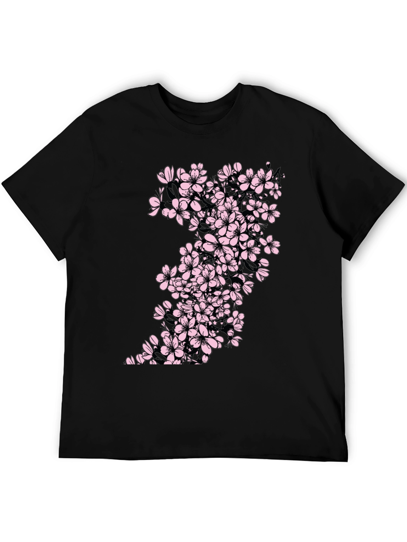 Black T-Shirt with Cherry Blossom Print