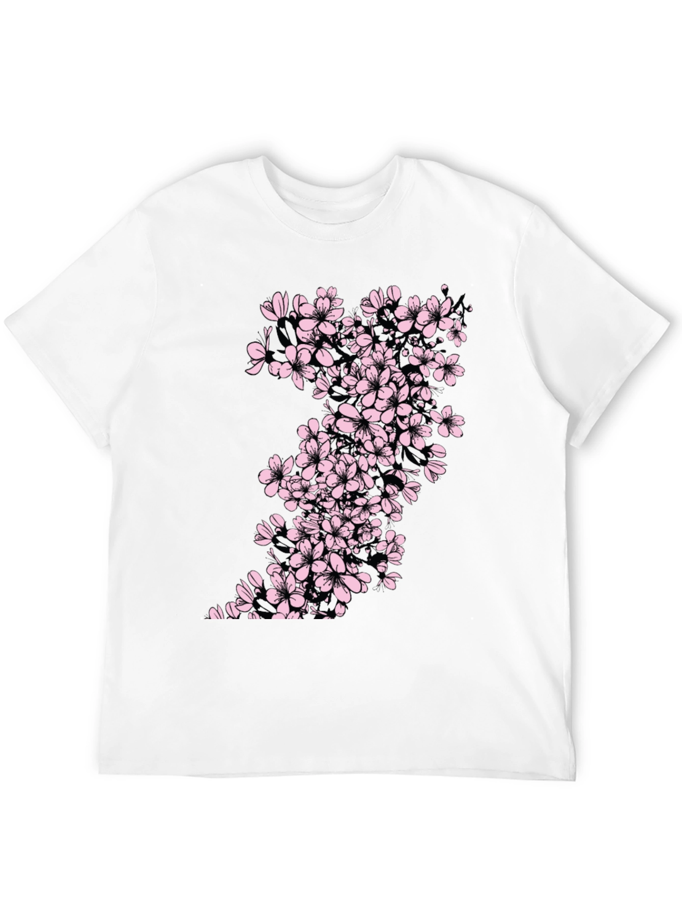 Black T-Shirt with Cherry Blossom Print
