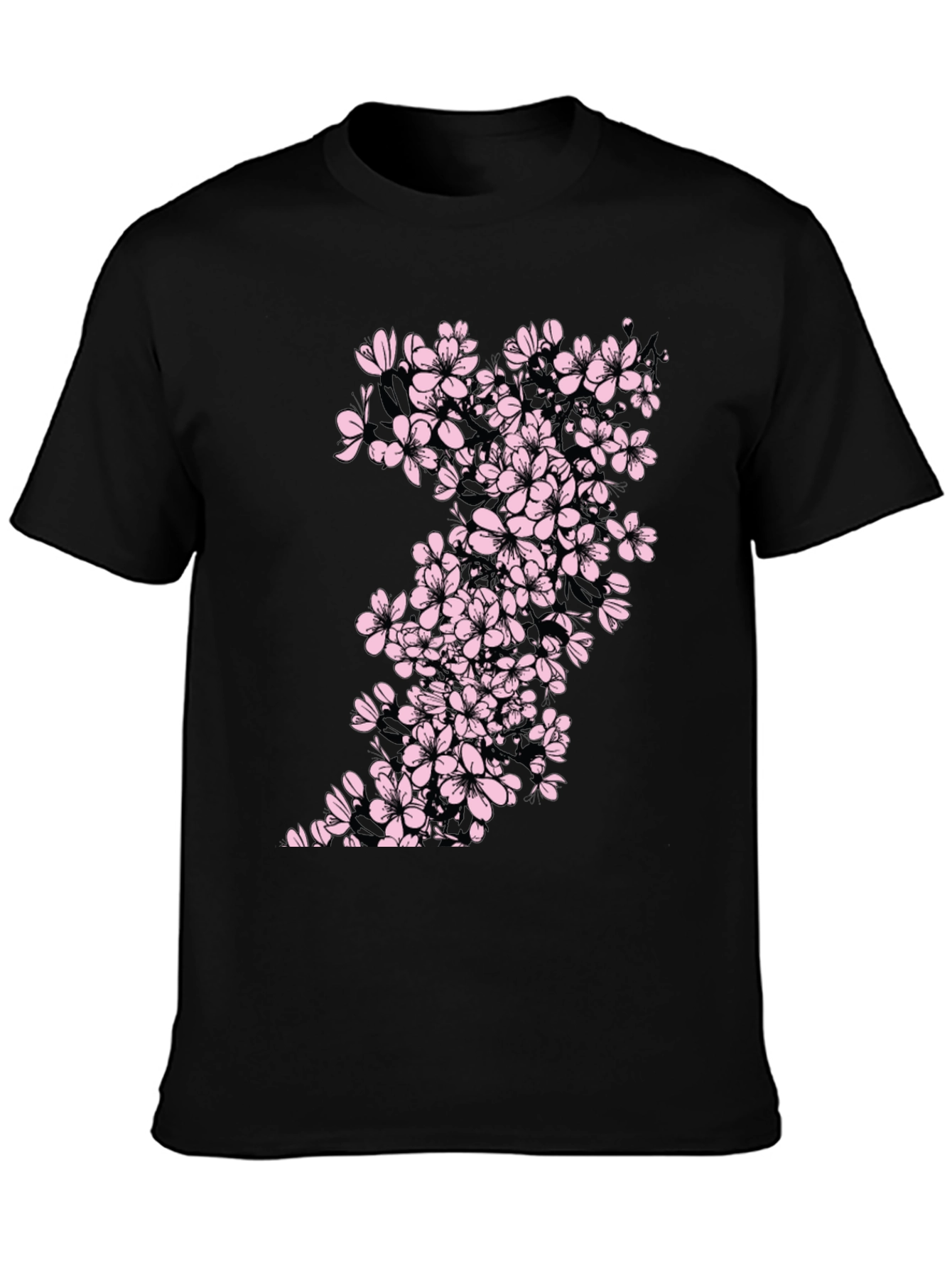 Black T-Shirt with Cherry Blossom Print