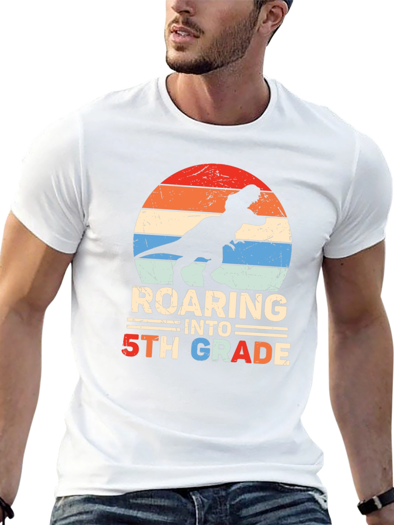 Roaring into 5th Grade Dinosaur T-Shirt