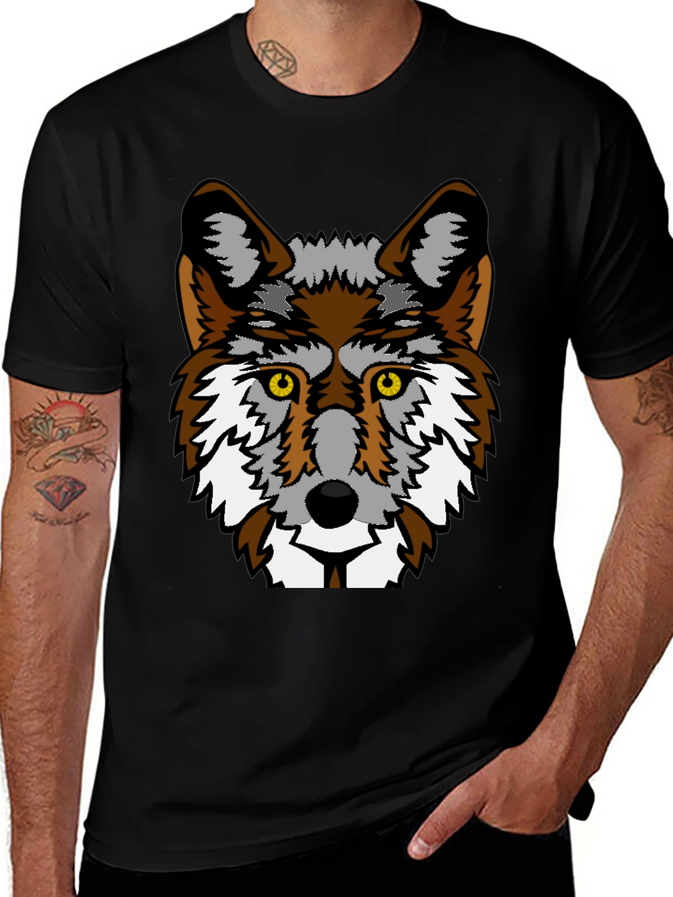 Wolf Graphic Print Black T-Shirt