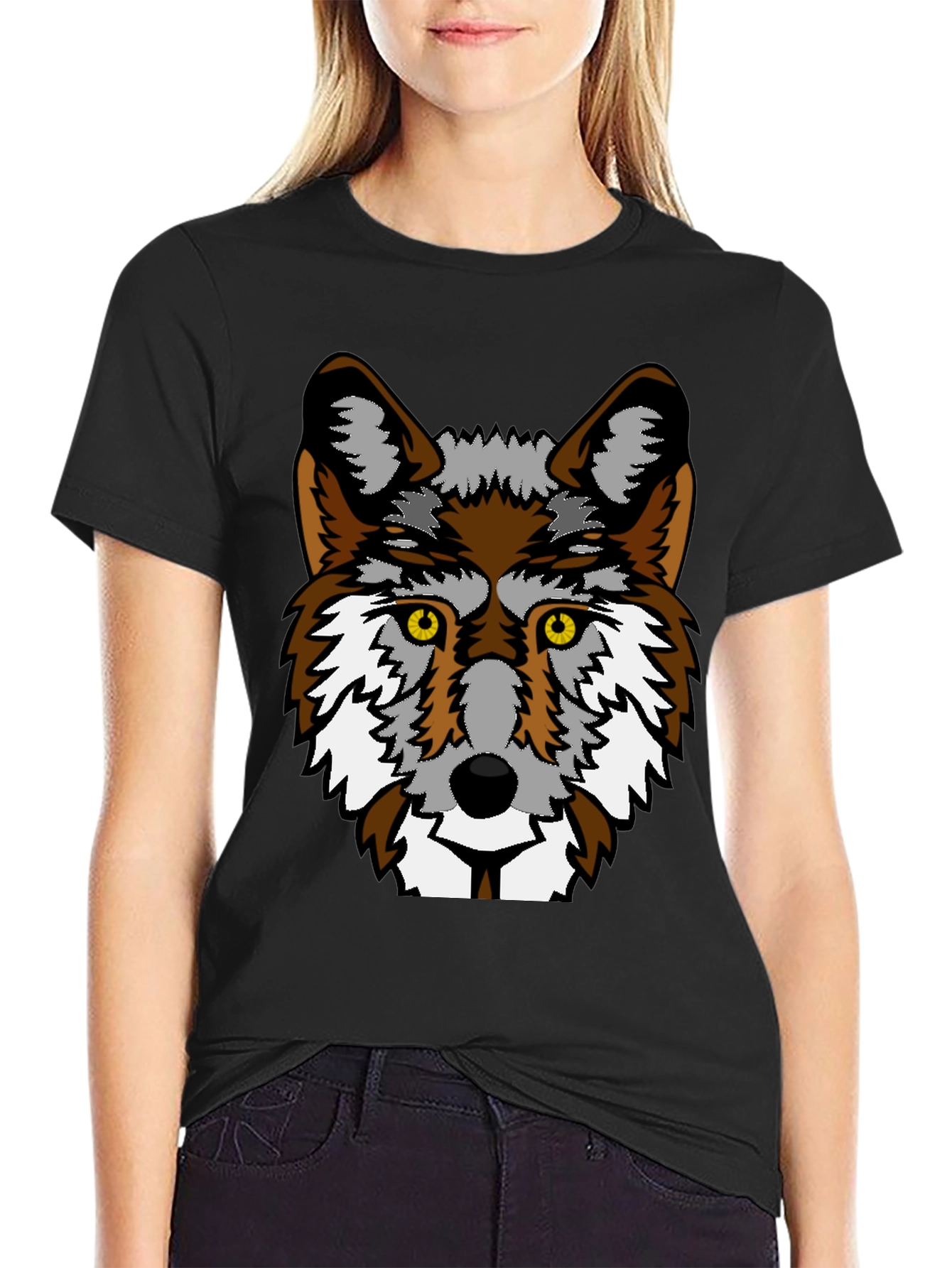 Wolf Graphic Print Black T-Shirt