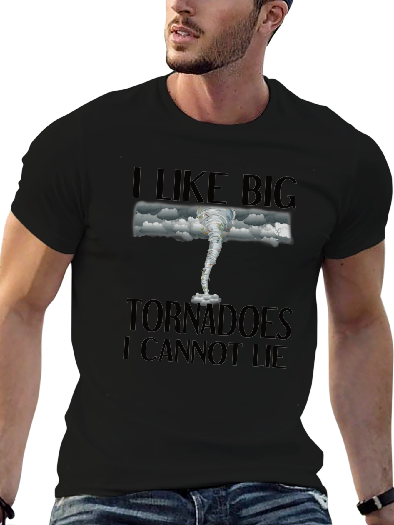 I Like Big Tornadoes Mens Black Graphic T-Shirt