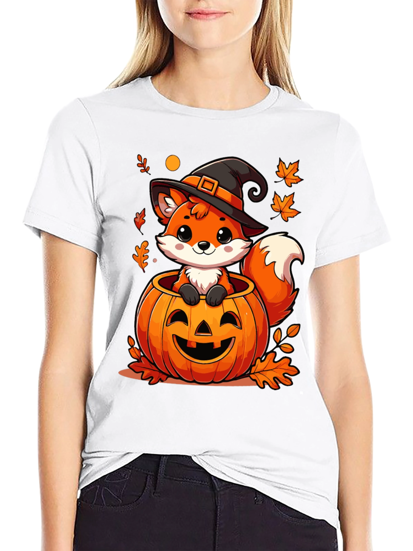 Halloween Fox in Pumpkin T-Shirt