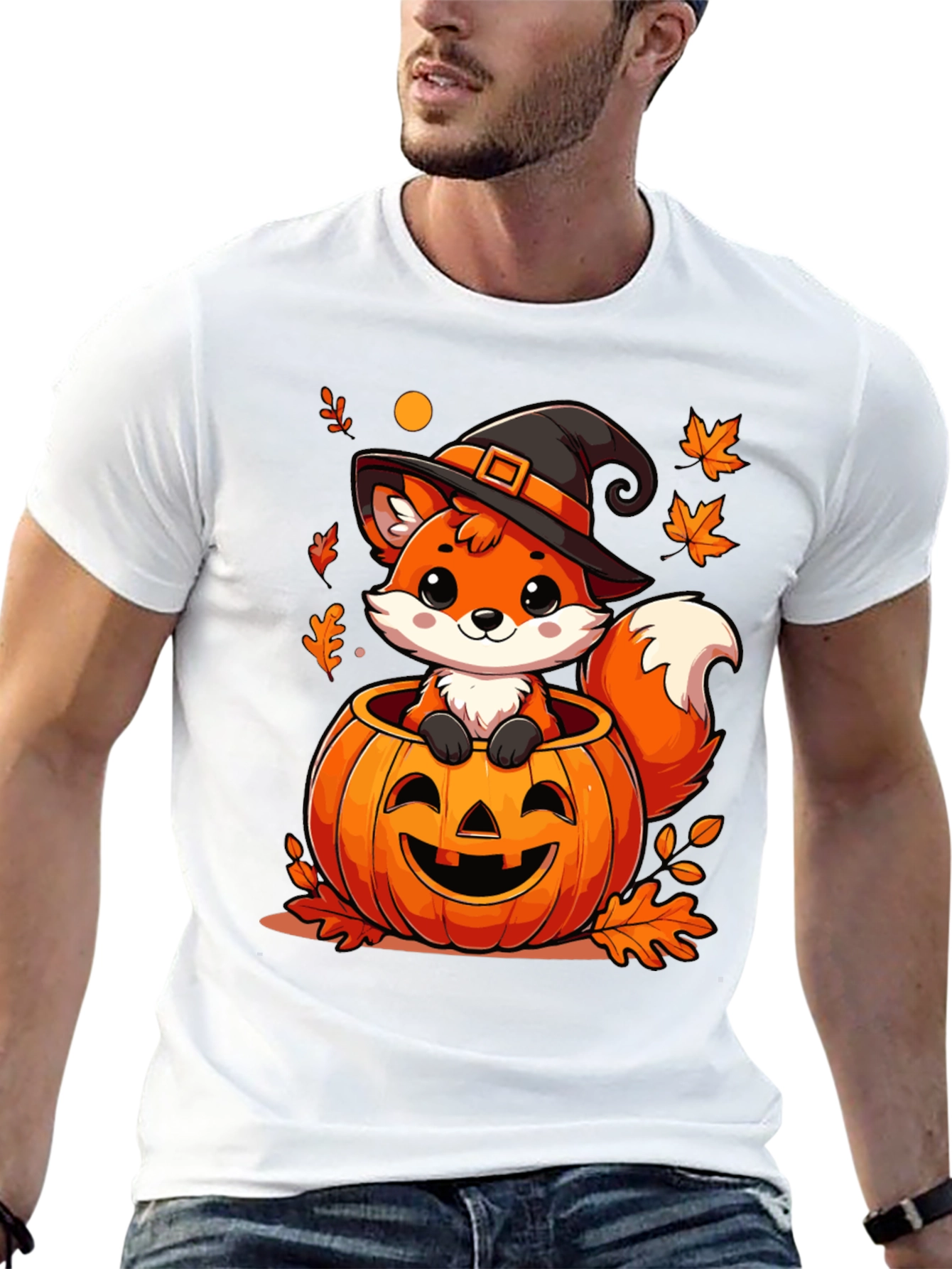 Halloween Fox in Pumpkin T-Shirt