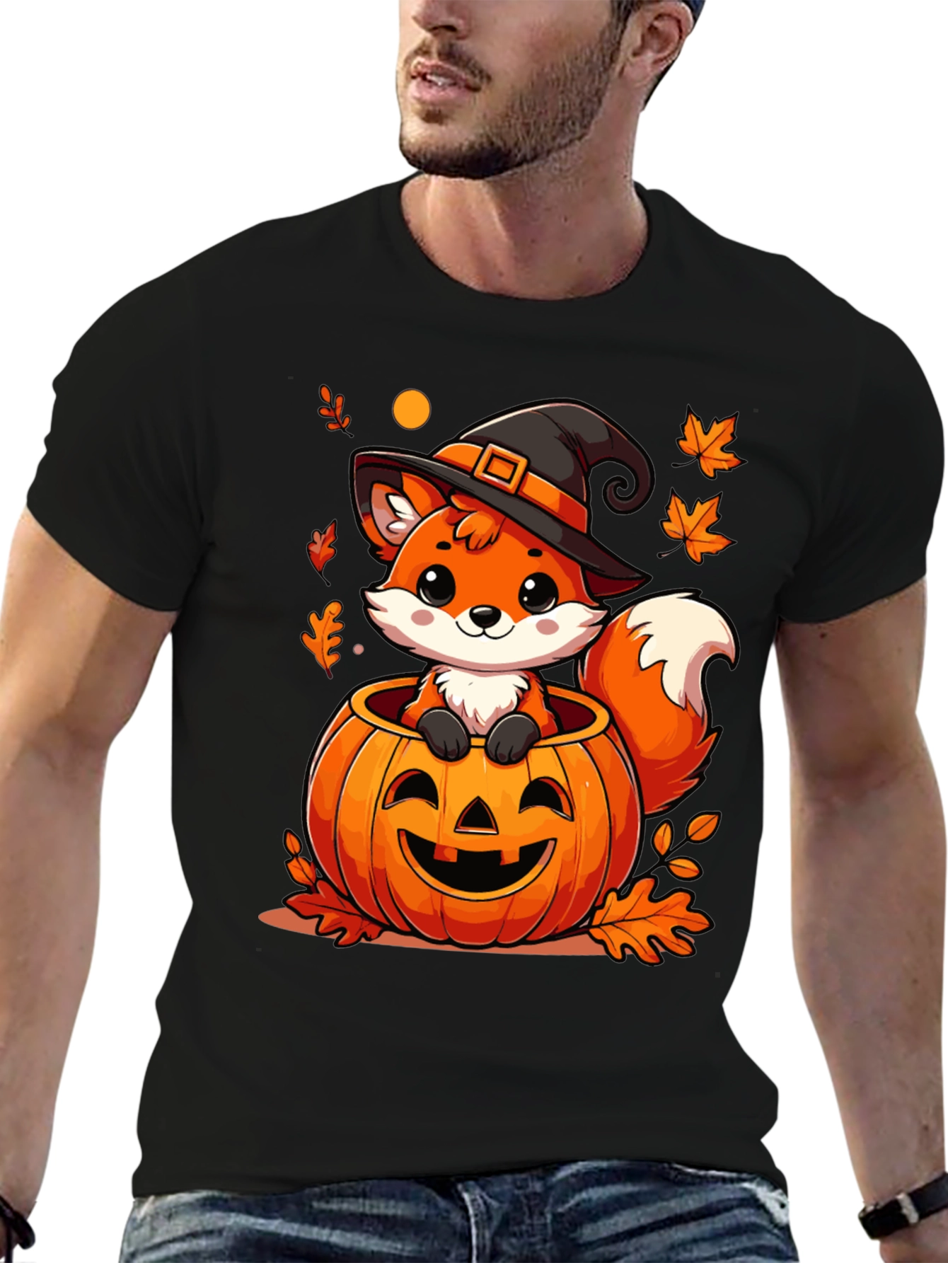 Halloween Fox in Pumpkin T-Shirt