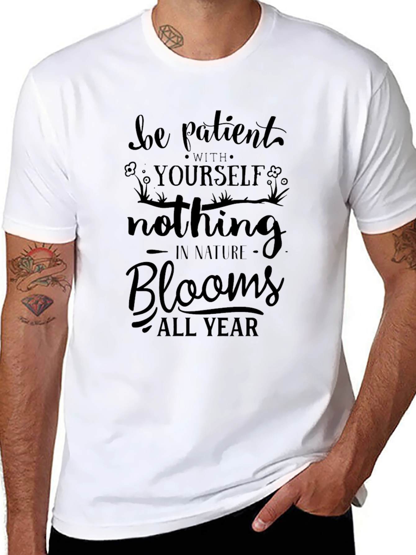 Be Patient Blooms All Year Black Graphic Tee