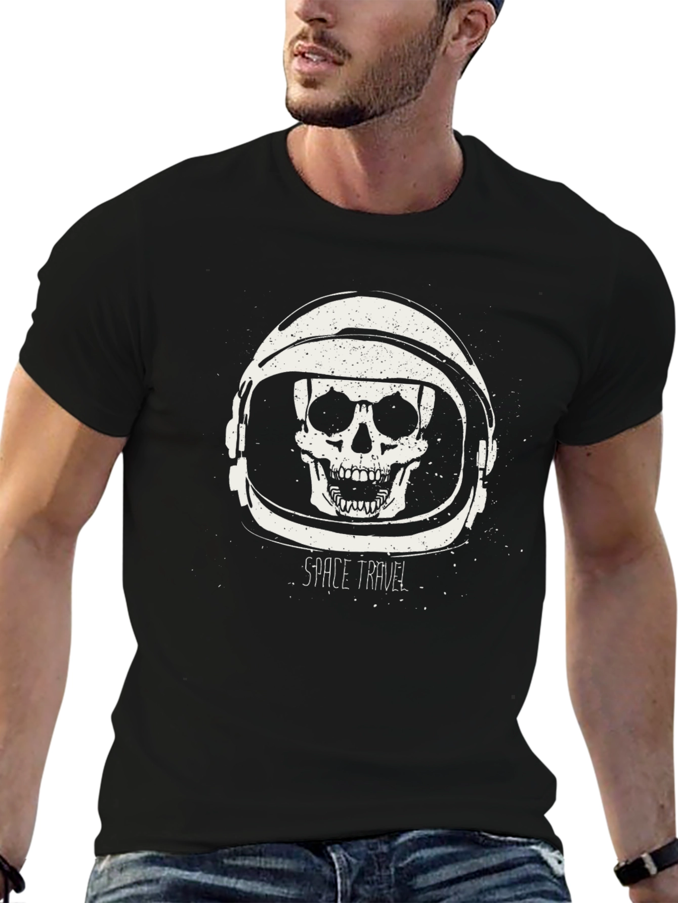 Space Travel Skull Graphic Tee - Black T-Shirt