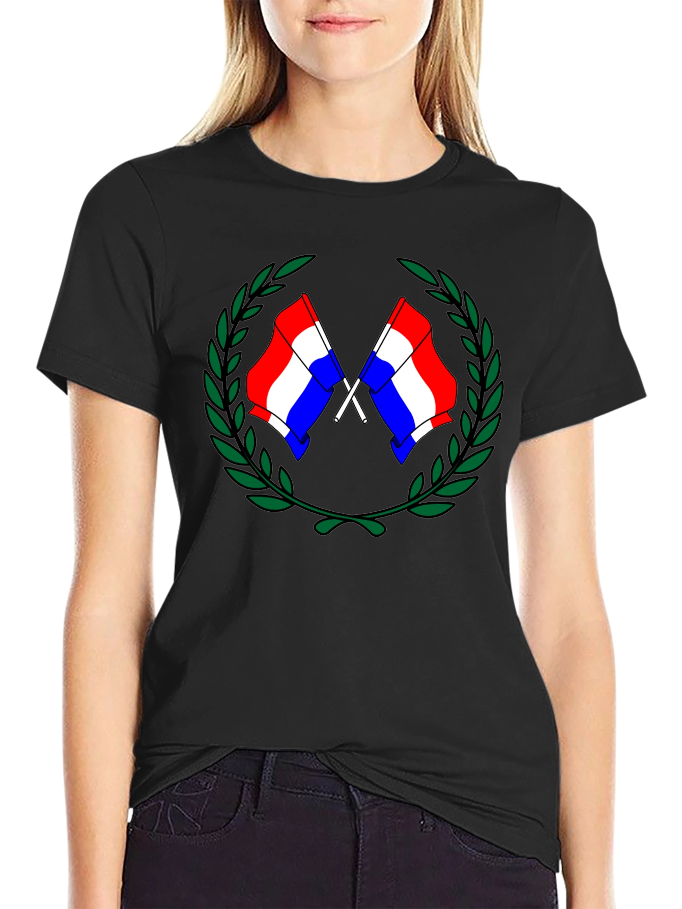 Patriotic Flag Wreath Graphic Tee - Black
