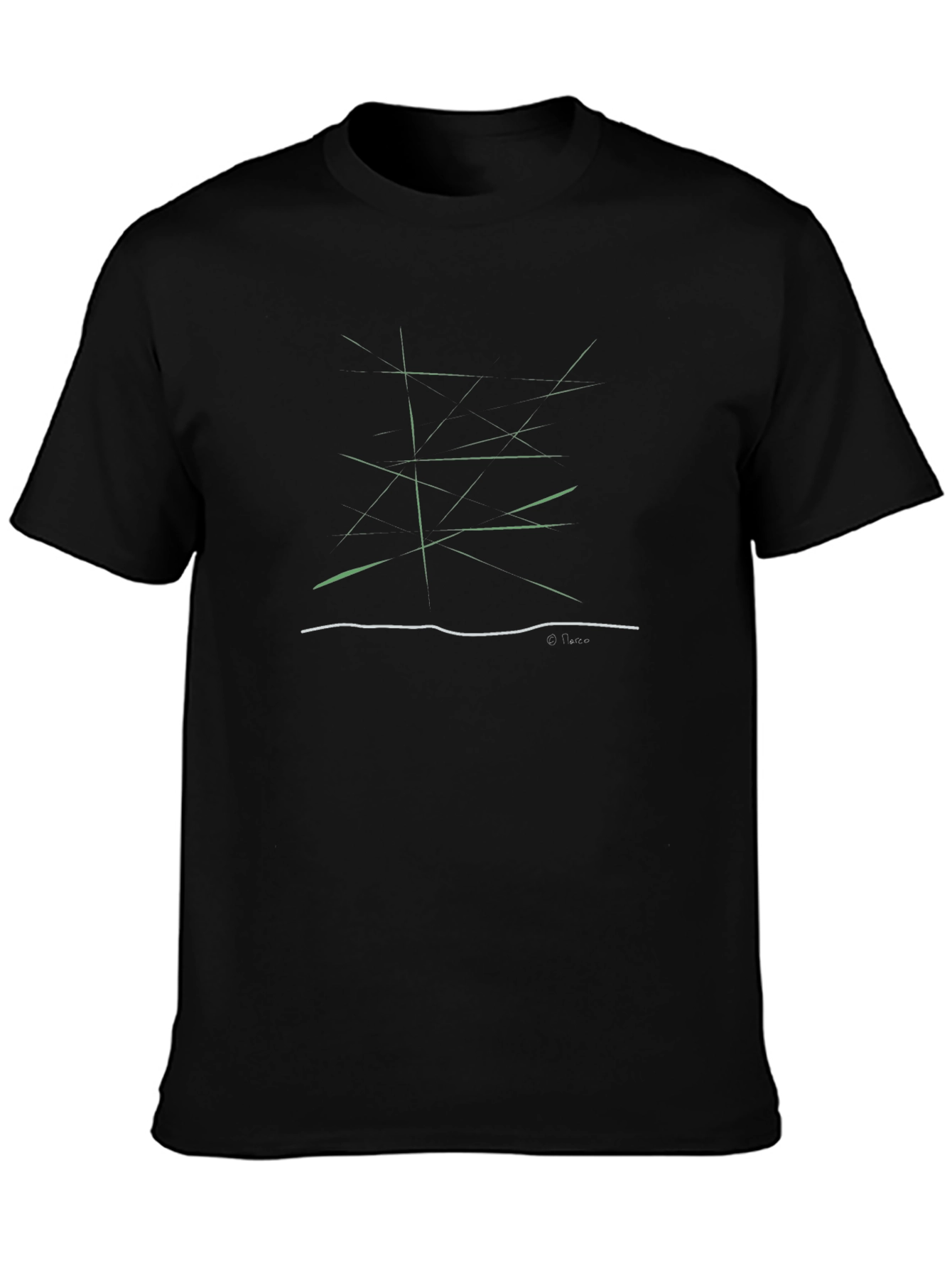 Abstract Green Lines Graphic Black T-Shirt