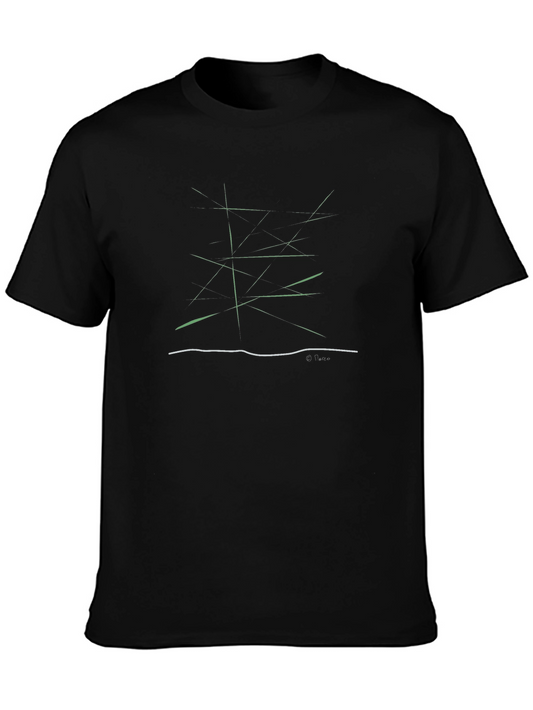 Abstract Green Lines Graphic Black T-Shirt
