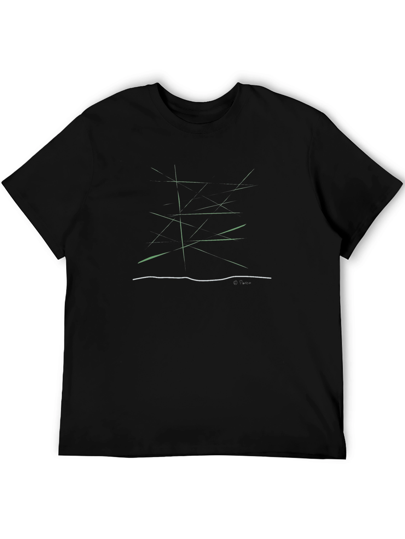 Abstract Green Lines Graphic Black T-Shirt