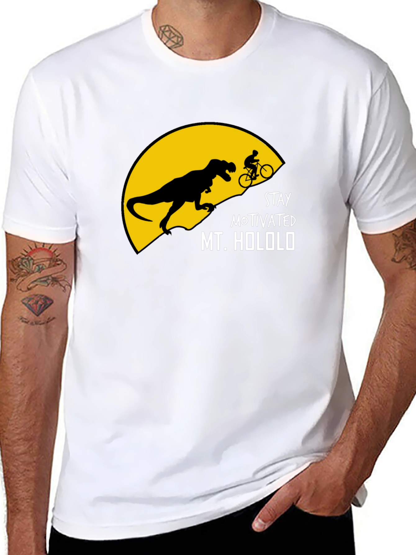 Stay Motivated T-Shirt - Dinosaur Biking Graphic Tee