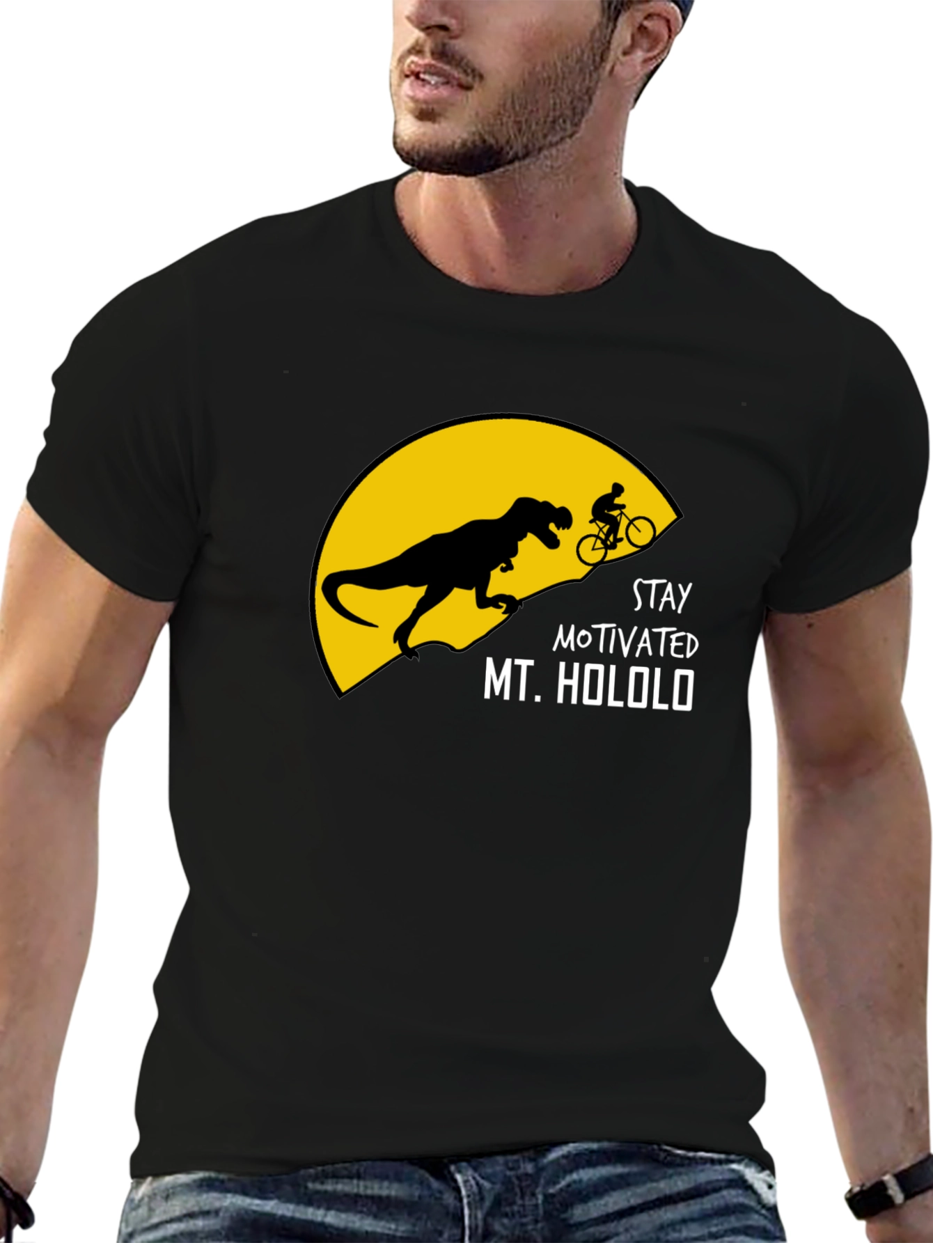 Stay Motivated T-Shirt - Dinosaur Biking Graphic Tee