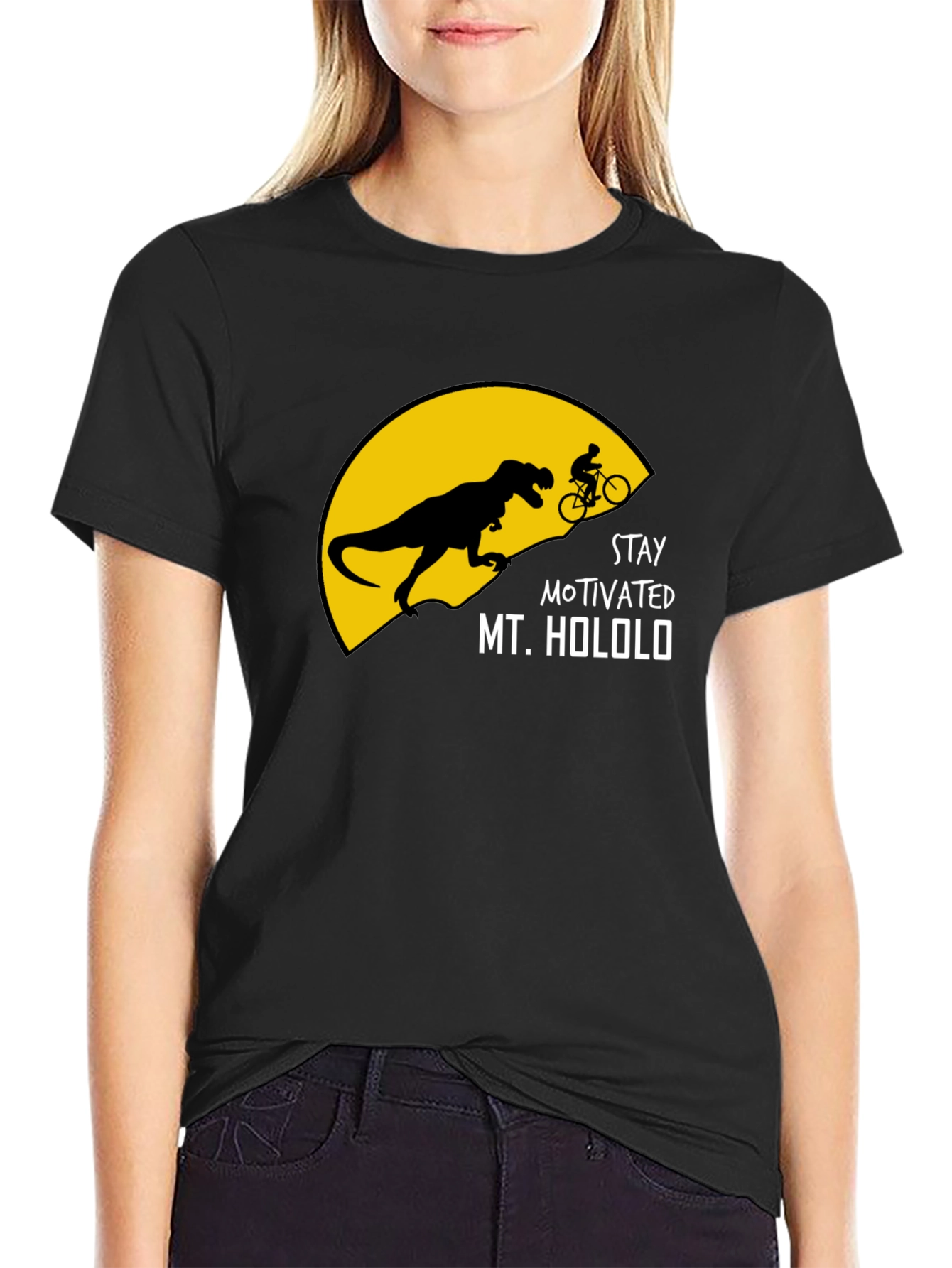 Stay Motivated T-Shirt - Dinosaur Biking Graphic Tee
