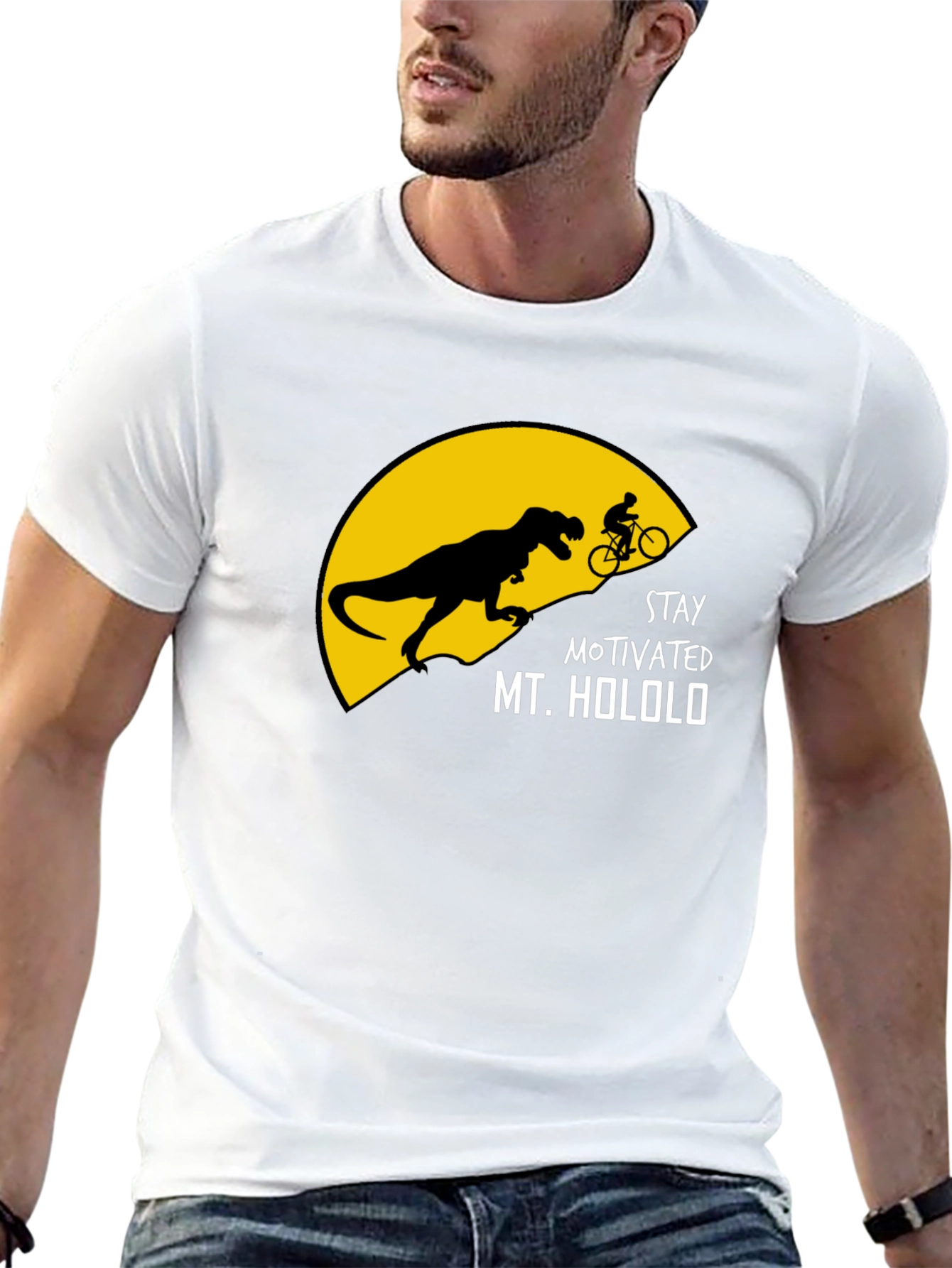 Stay Motivated T-Shirt - Dinosaur Biking Graphic Tee