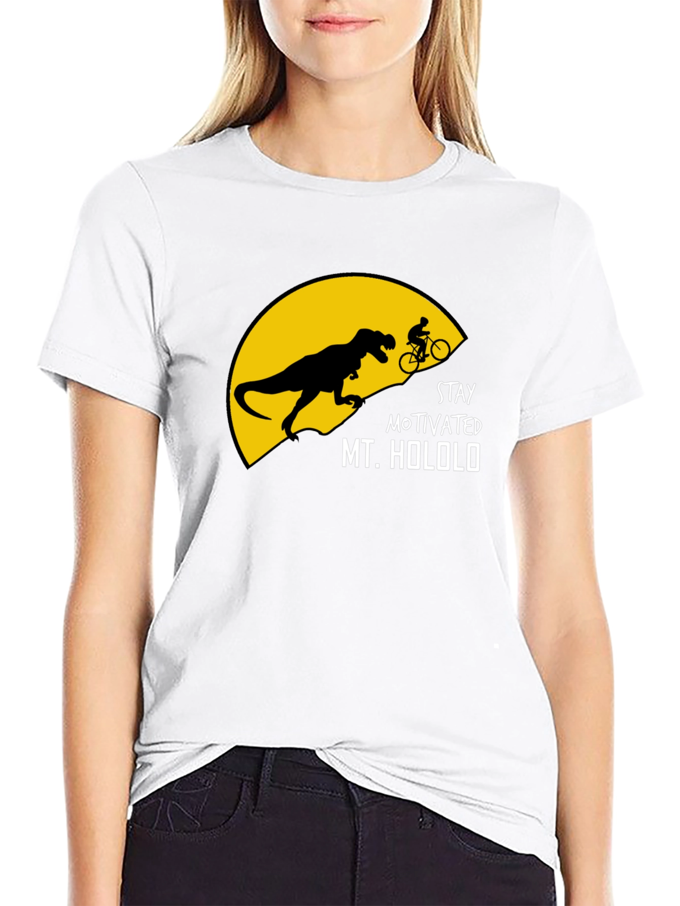 Stay Motivated T-Shirt - Dinosaur Biking Graphic Tee